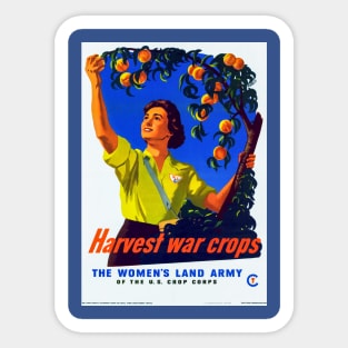 Restored Vintage Women's Land Army War Crops Print Sticker